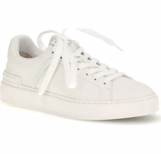 Balmain White Calf Leather Bos Taurus Low Top Sneakers