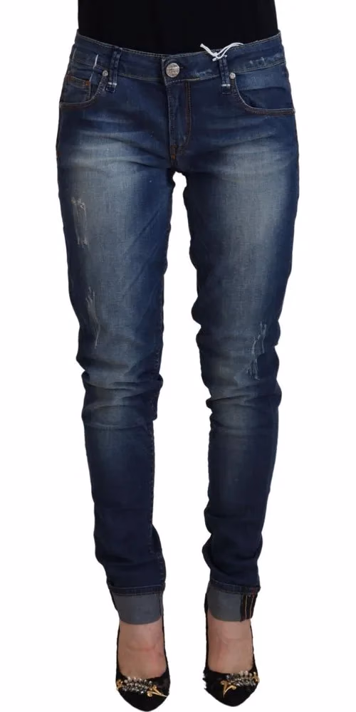 Acht Blue Washed Cotton Slim Fit Women Denim Pants Jeans