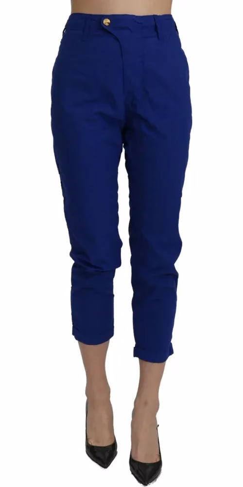 CYCLE Cotton Royal Blue High Waist Skinny Cropped Trouser Pants