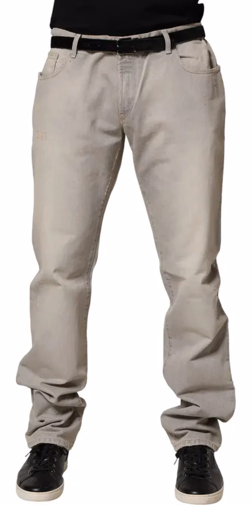 Dolce & Gabbana Light Gray Cotton Straight Denim Trouser Jeans
