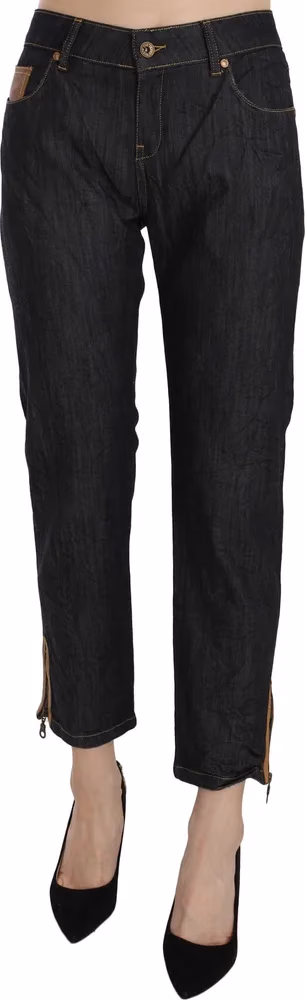 PLEIN SUD Cotton Blue High Waist Straight Cropped Trouser Jeans