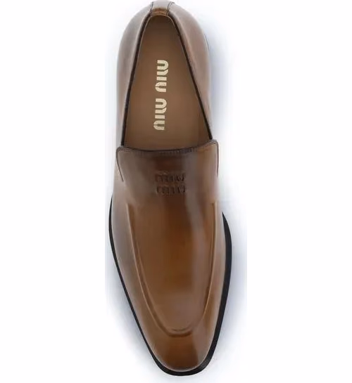 Miu Miu Brown Calf Leather Bos Taurus Slip-On Loafers