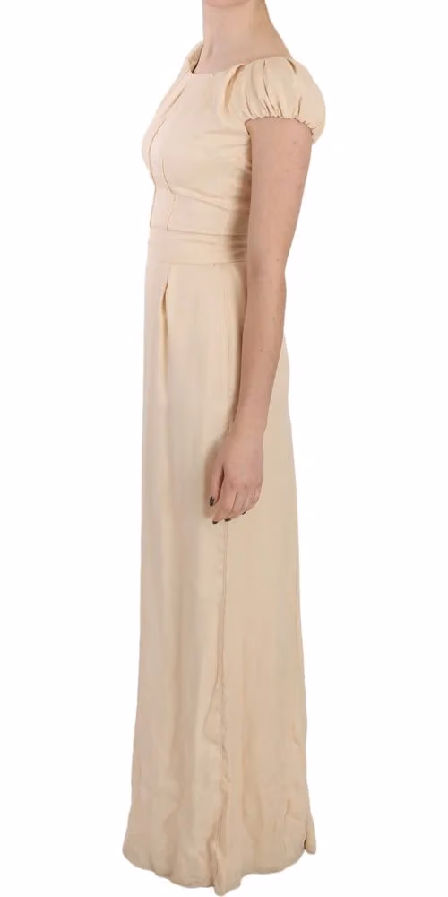 Dolce & Gabbana Beige Silk Column Cap Sleeve Gown Dress