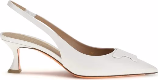 Santoni White Calf Leather Bos Taurus Mid Heel Pumps