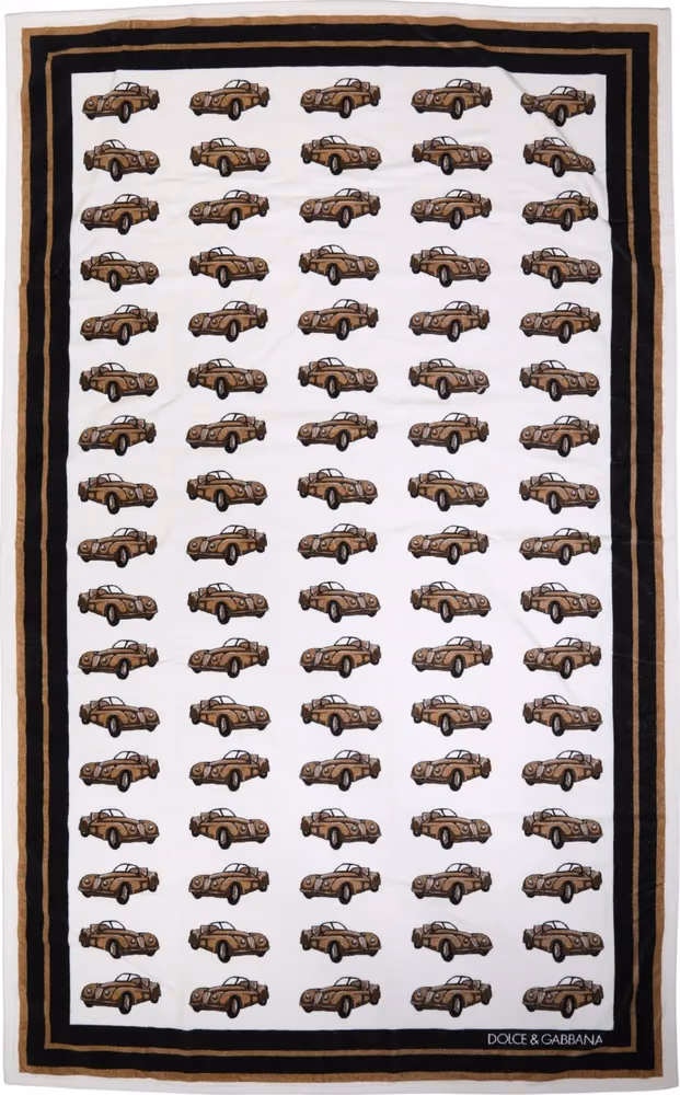 Dolce & Gabbana Towel White Cotton Car Graphic Print 115cm x 180cm Beach