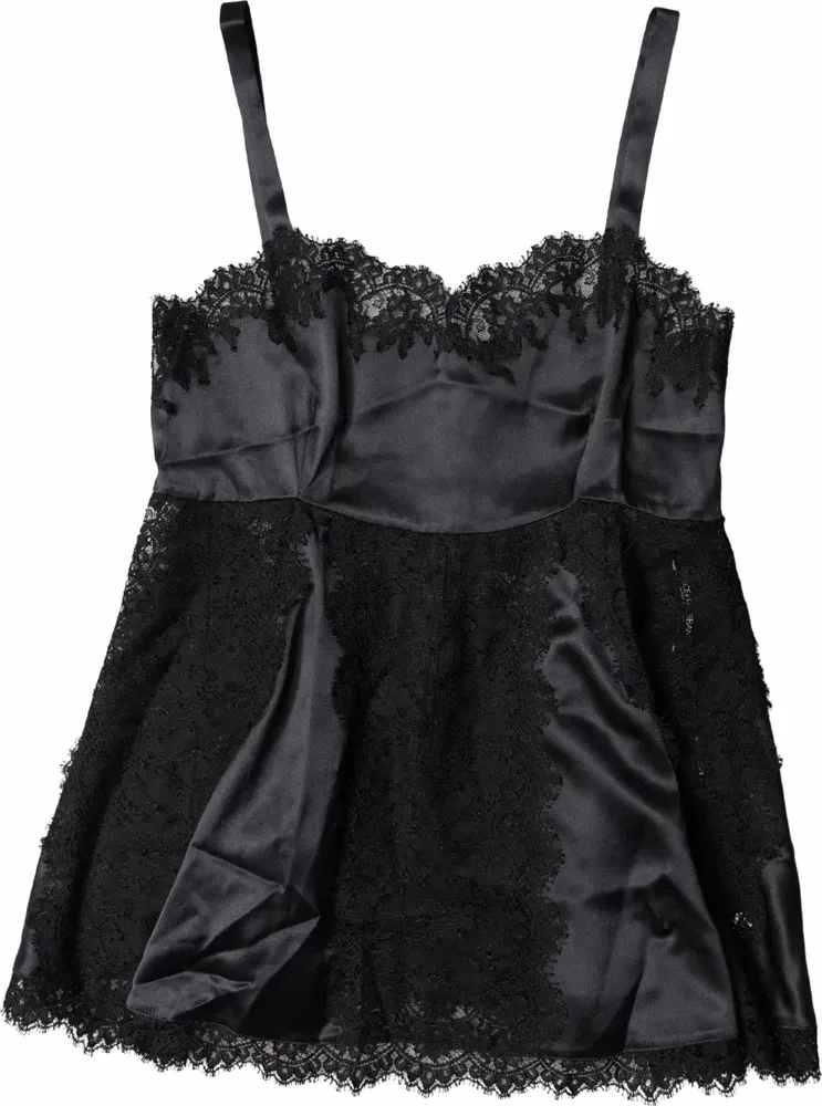 Dolce & Gabbana Black Silk Lace Trim Lingerie Top Underwear
