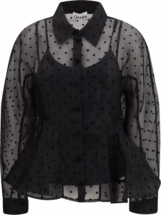 Ganni Black Recycled Polyester Pattern Shirt