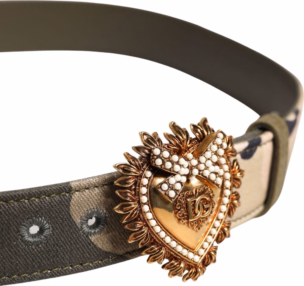 Dolce & Gabbana Green Camouflage Devotion Metal Buckle Belt