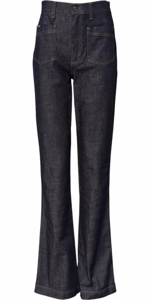 Dolce & Gabbana Dark Blue Cotton Flared Wide Leg Denim Jeans