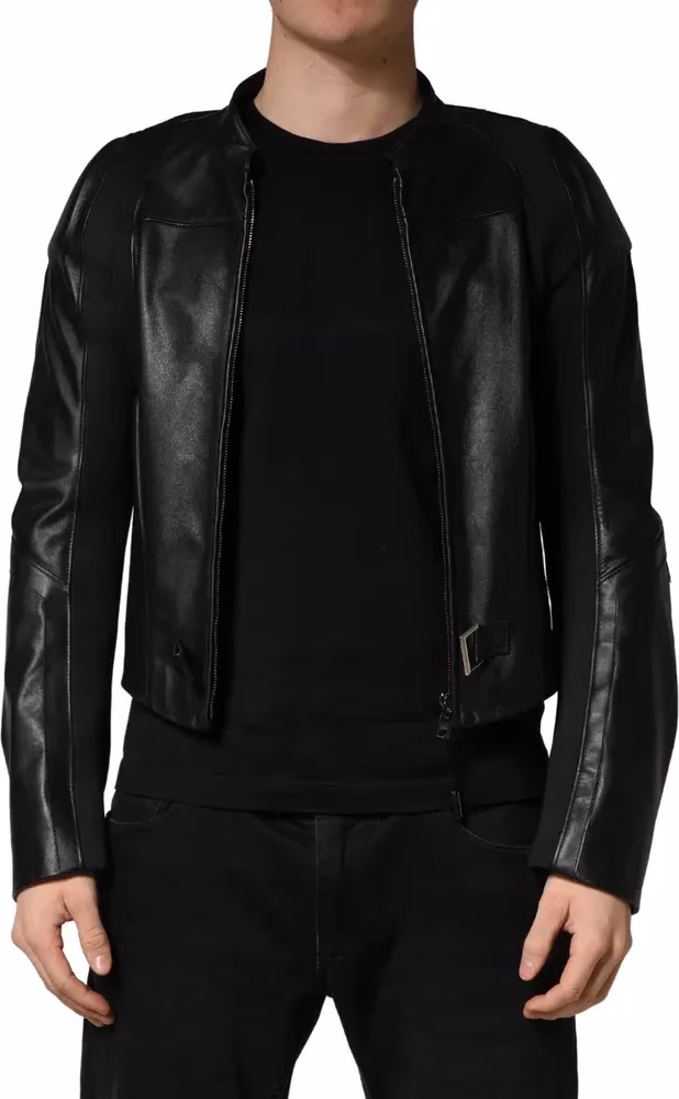 Dolce & Gabbana Black Nylon Full Zip Men Biker Coat Jacket