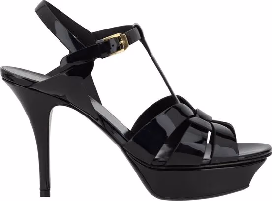 Saint Laurent Black Calf Leather Bos Taurus Stiletto Heel Sandals