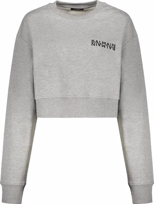 Balmain Gray Cotton Sweatshirt