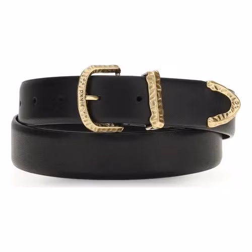 PINKO Black Calf Leather Bos Taurus Regular Belt