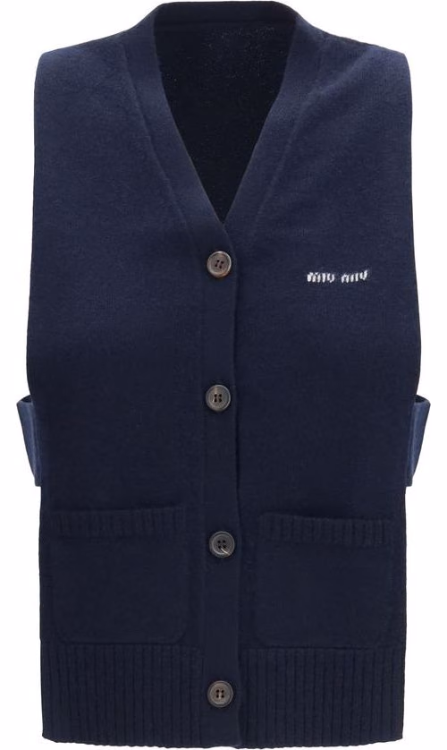 Miu Miu Blue Cashmere Sleeveles Sweater
