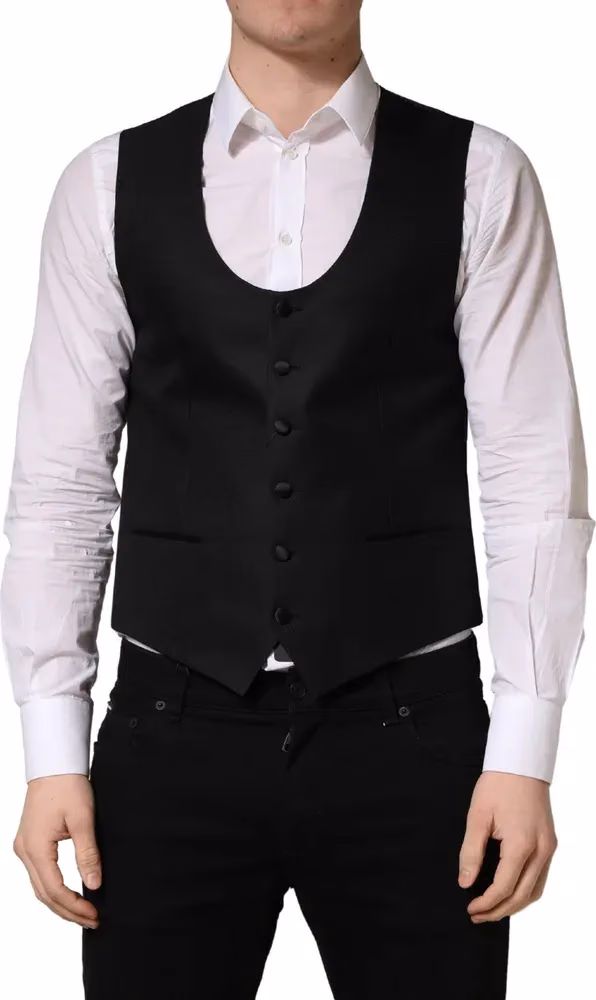 Dolce & Gabbana Black Wool Single Breasted Waistcoat Vest