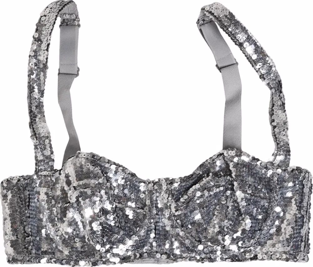 Dolce & Gabbana Silver Sequined Nyon Balconnet Bra Underwear