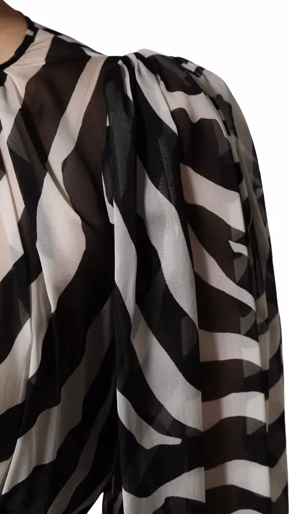 MSGM Black White Zebra Puff Sleeves Mini Dress