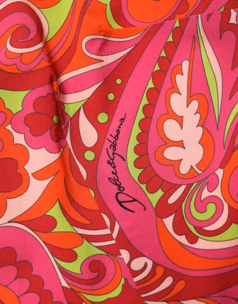 Dolce & Gabbana Red Paisley Floral Print Sheath Midi Dress