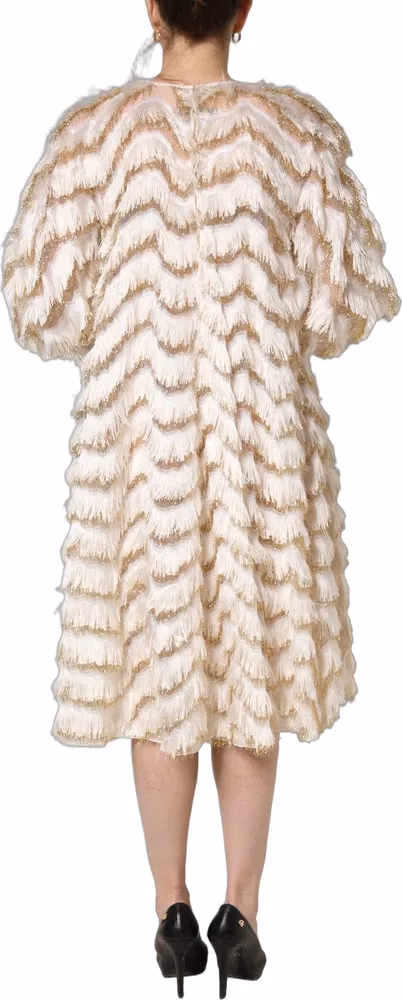 Dolce & Gabbana Ivory Fringe Layered Shift Midi Dress
