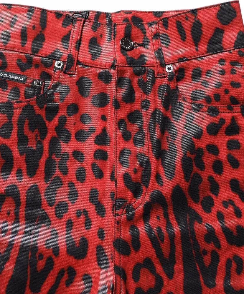 Dolce & Gabbana Red Leopard Skinny High Waist Denim Jeans