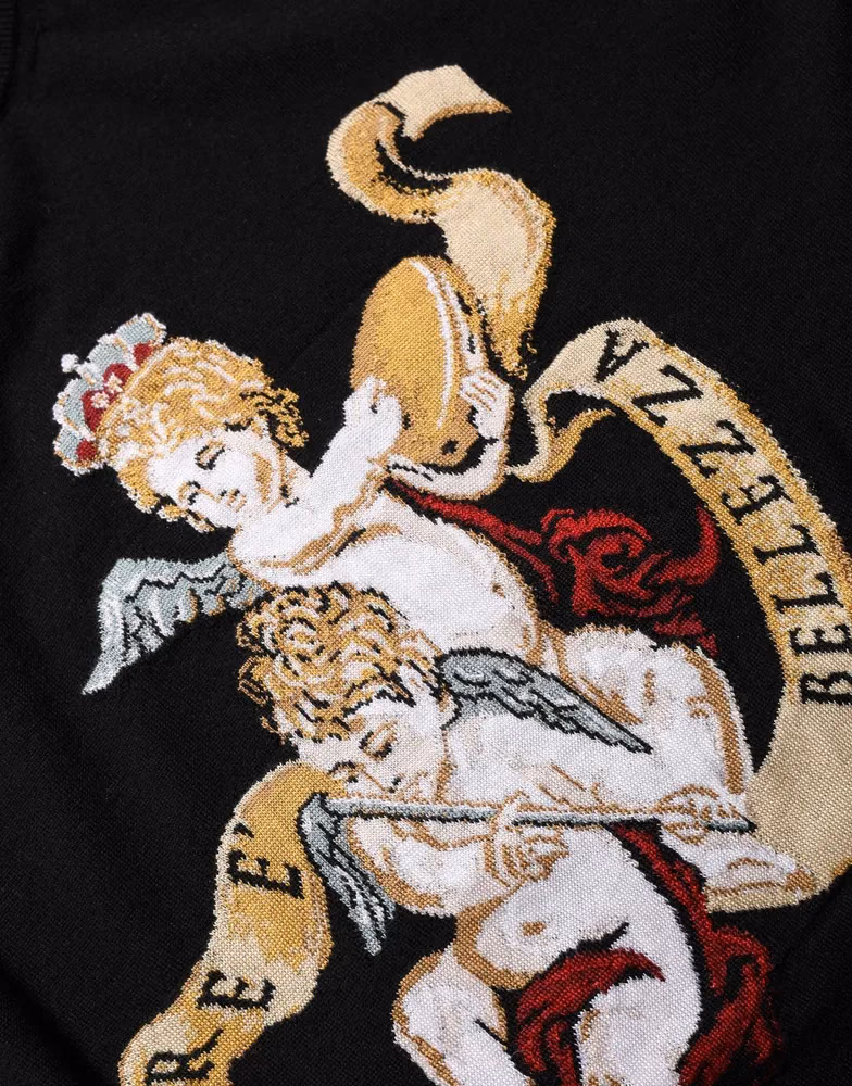 Dolce & Gabbana Black Angels Wool Crew Neck Pullover Sweater
