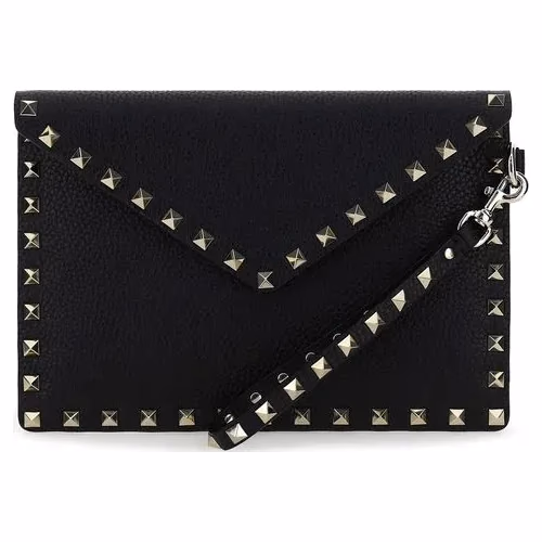Valentino Garavani Black Calf Leather Bos Taurus Clutch Bag