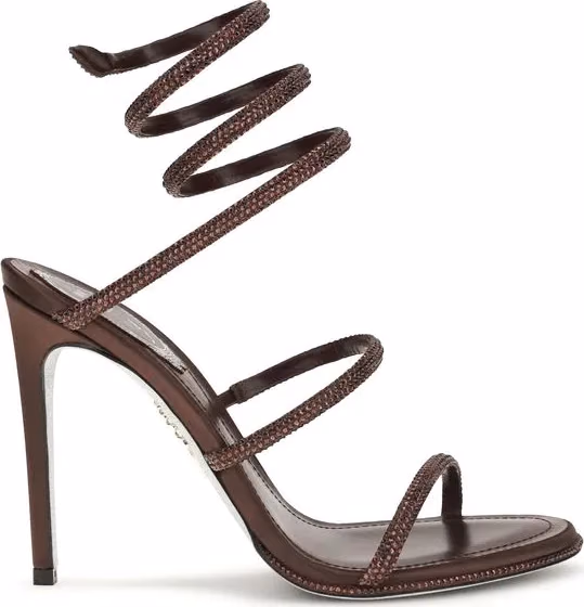 RENE CAOVILLA Brown Silk Stiletto Heel Sandals