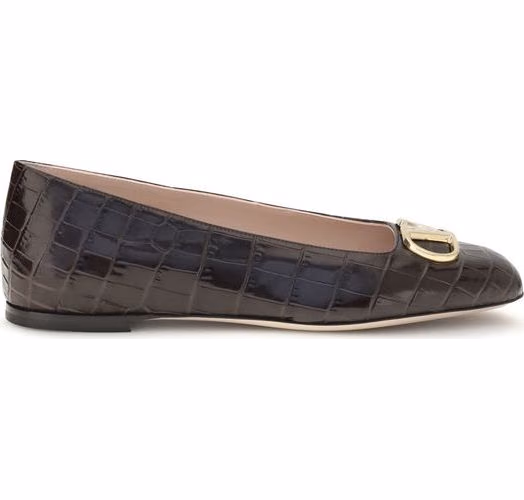 Valentino Garavani Brown Calf Leather Bos Taurus Ballet Flats