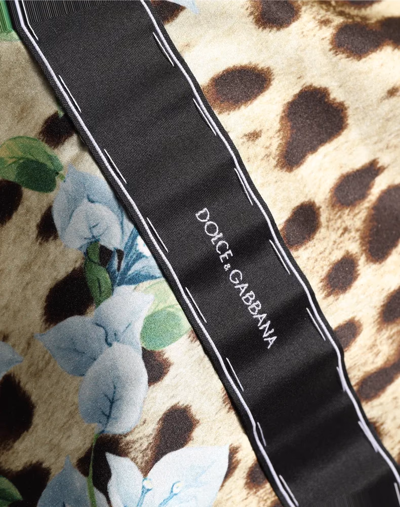 Dolce & Gabbana Multicolor Floral Leopard Silk Lace Trim Mini Dress