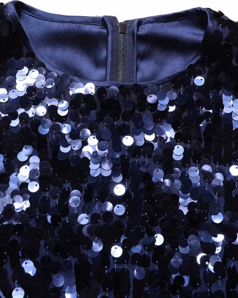 Dolce & Gabbana Blue Sequined Sleeveless Cropped Tank Top