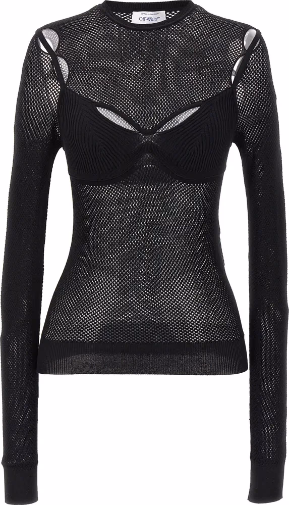 Off-White Black Viscose Tank Tops