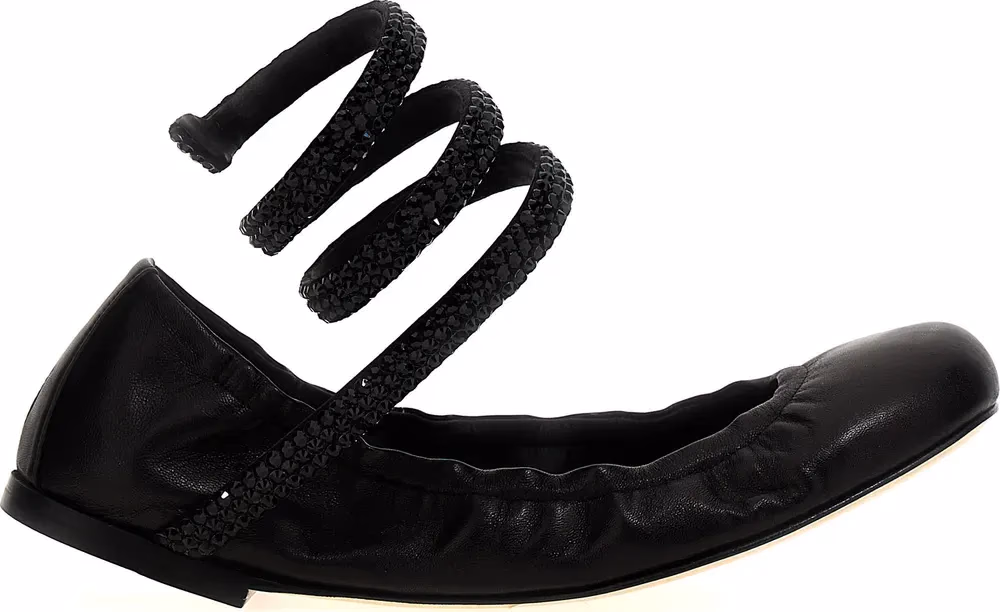RENE CAOVILLA Black Lamb Leather Ballet Flats