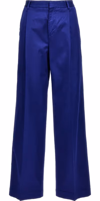 Blue Cotton Casual Pants