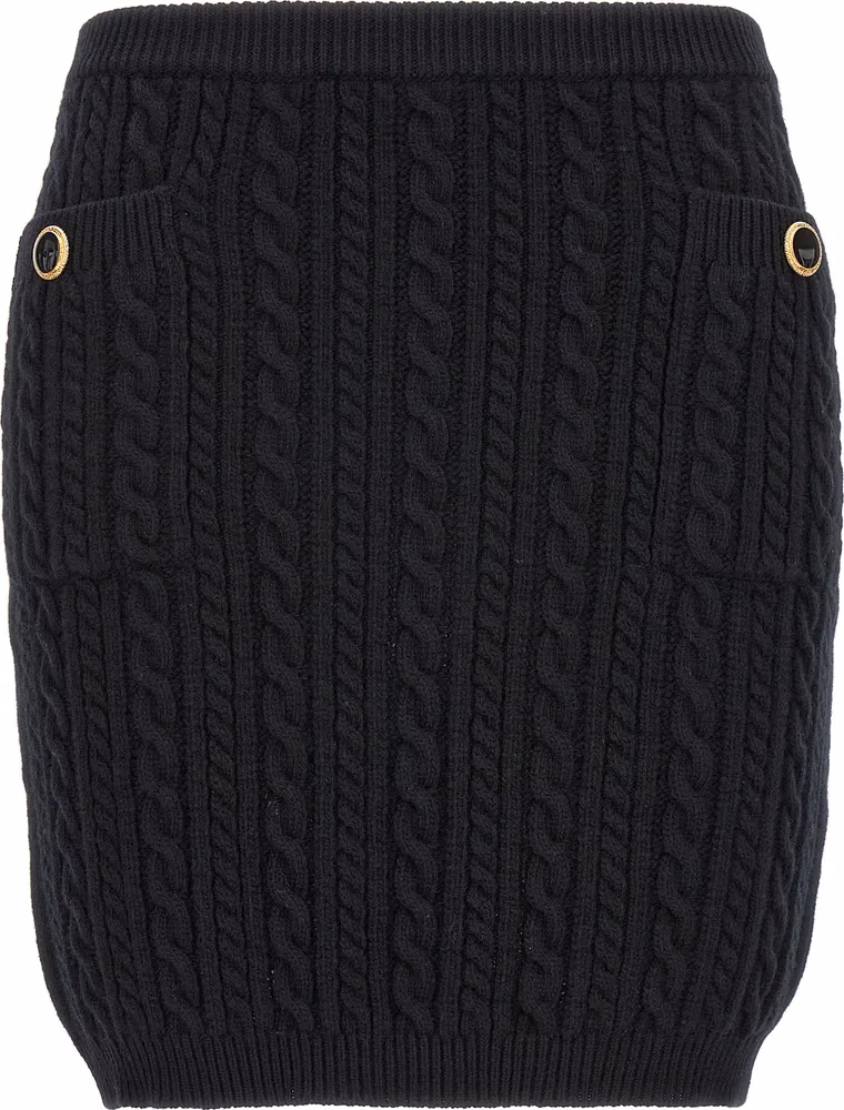 Alessandra Rich Black Wool Long Skirt