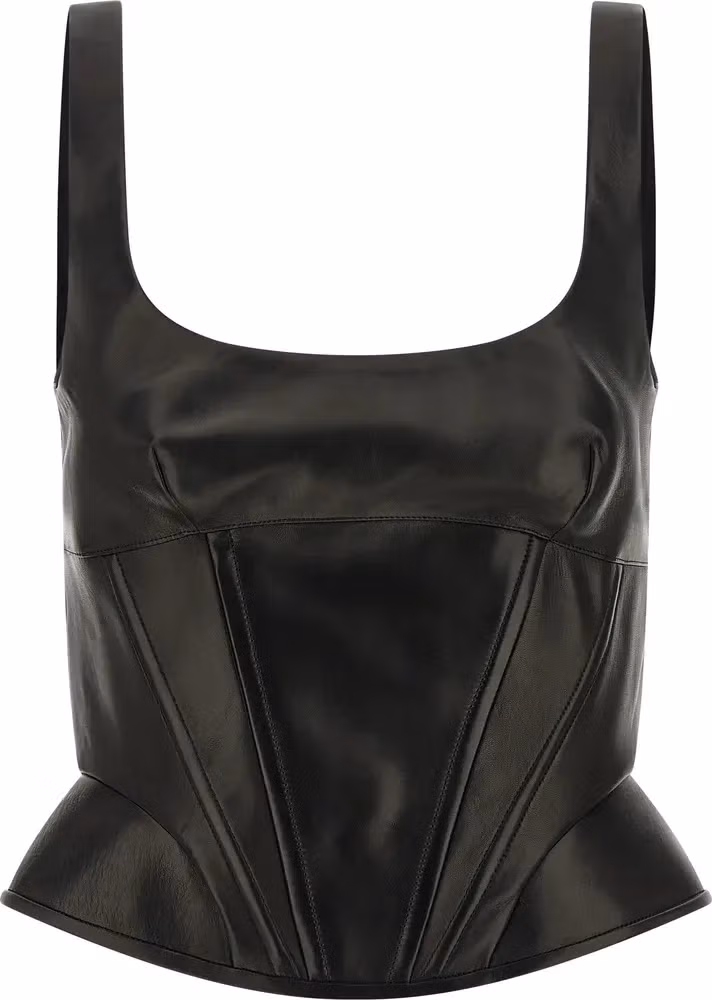 Ermanno Scervino Black Lamb Leather Tank Tops