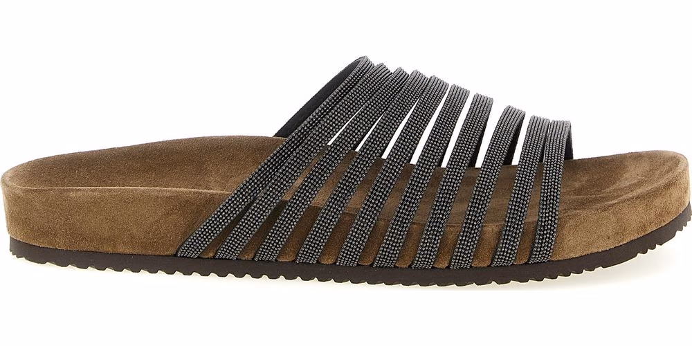 Brunello Cucinelli Black Lamb Leather Slides