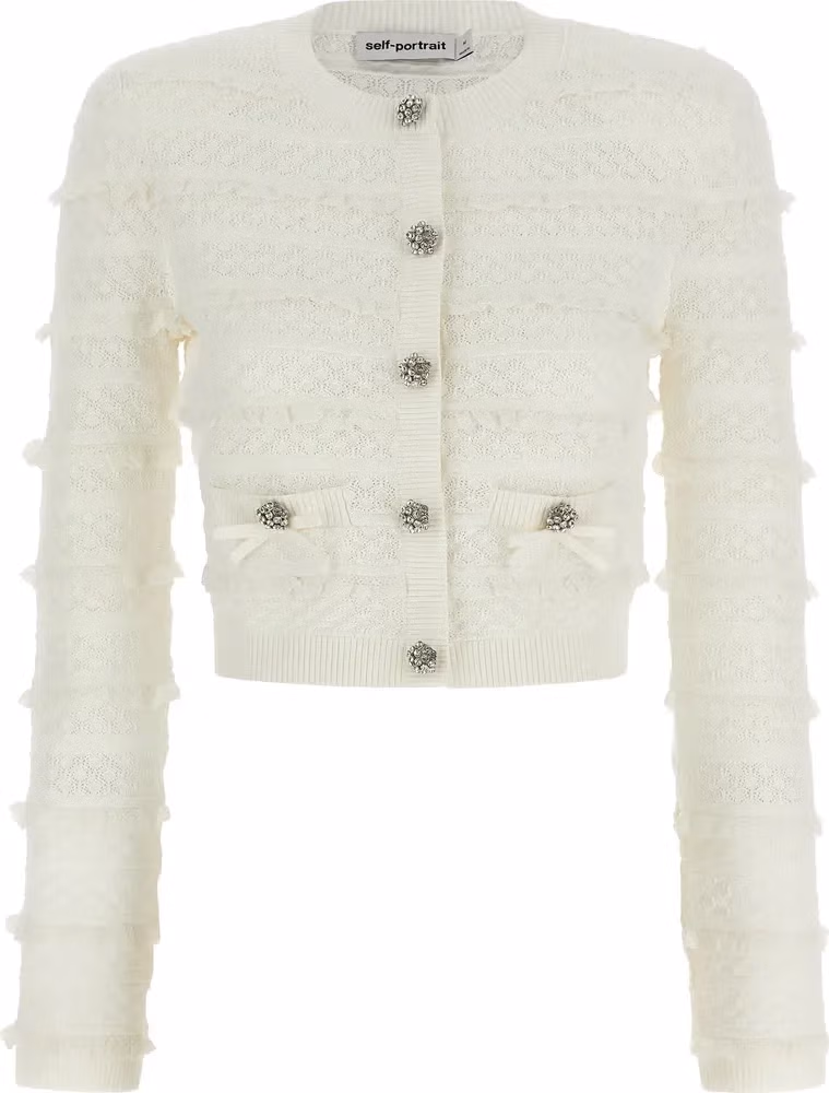 Self-Portrait White Viscose Cardigan
