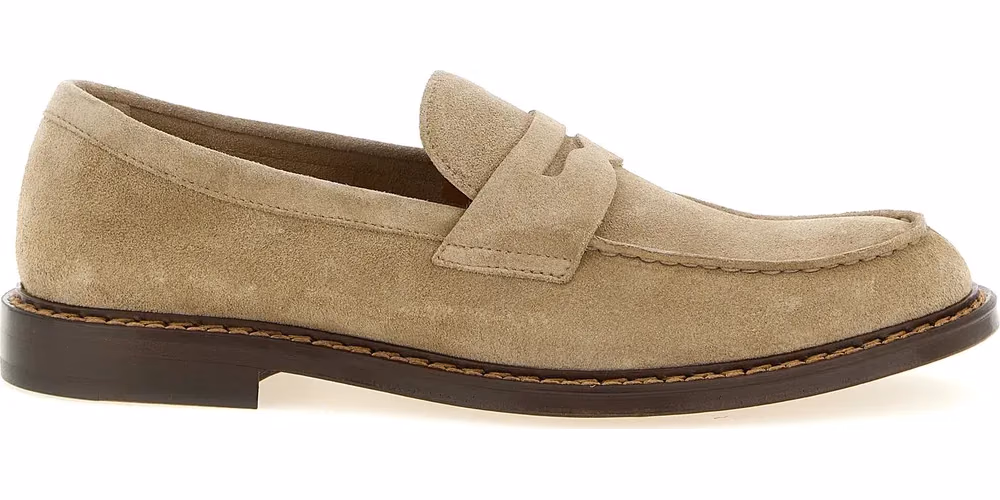 Doucal's Beige Calfskin Slip-On Loafers