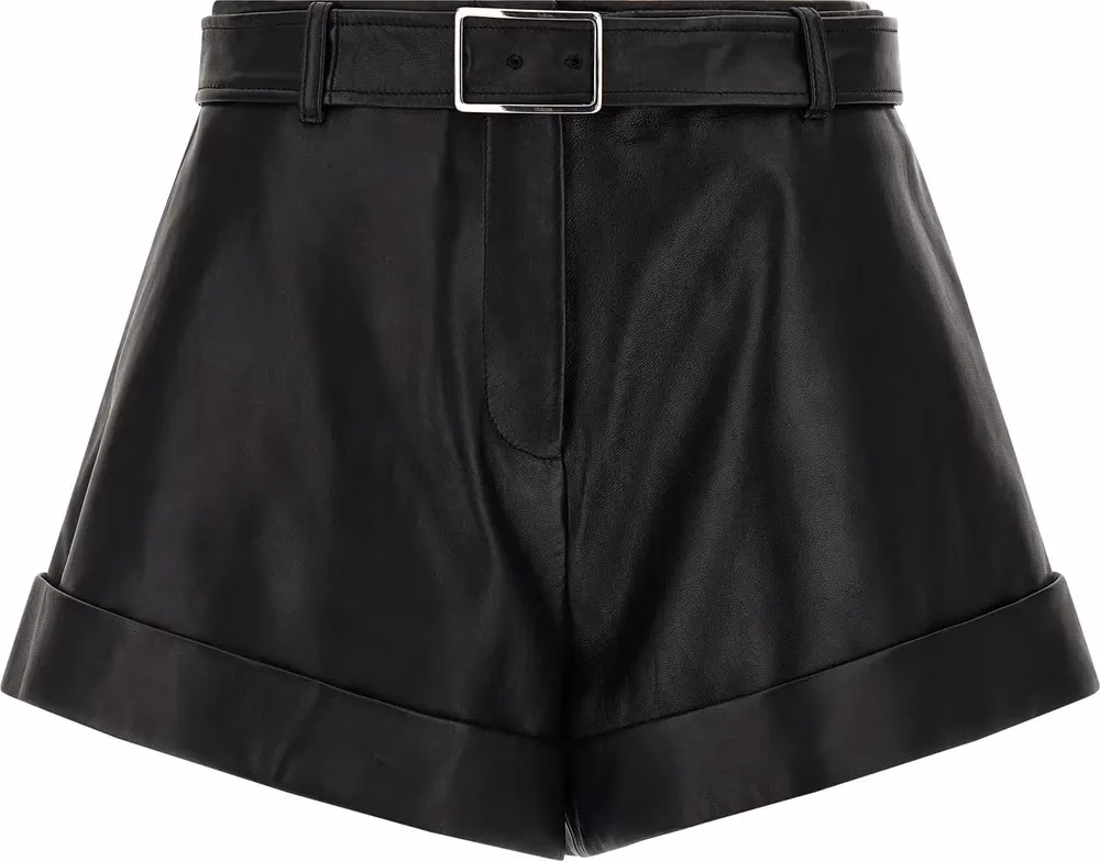 Sportmax Black Lamb Leather Bermuda Shorts