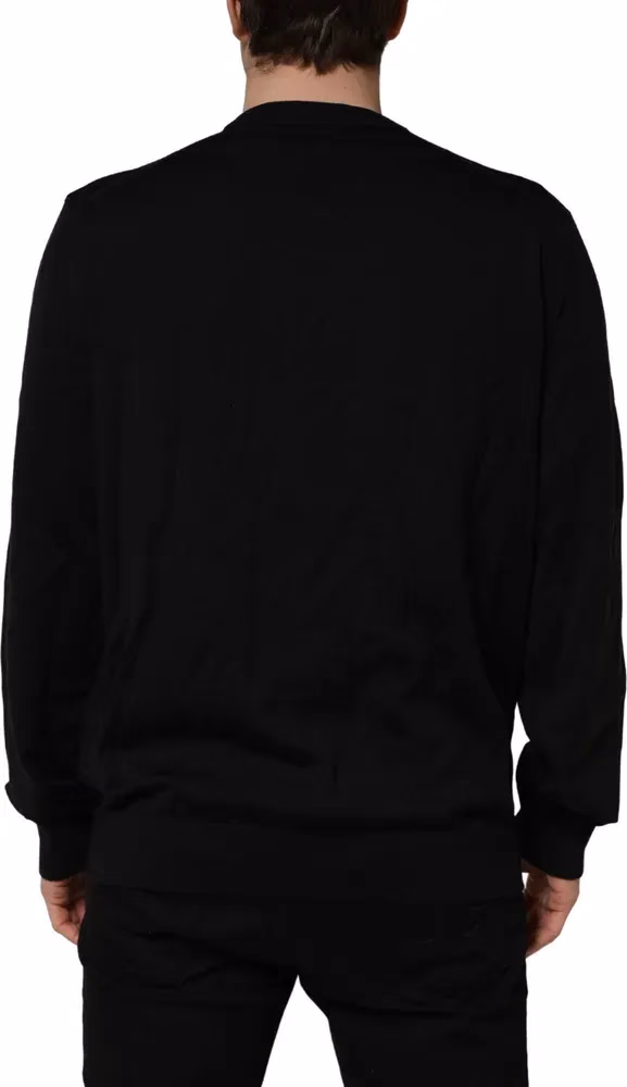 Dolce & Gabbana Black Graphic Logo Crew Neck Wool Pullover Sweater