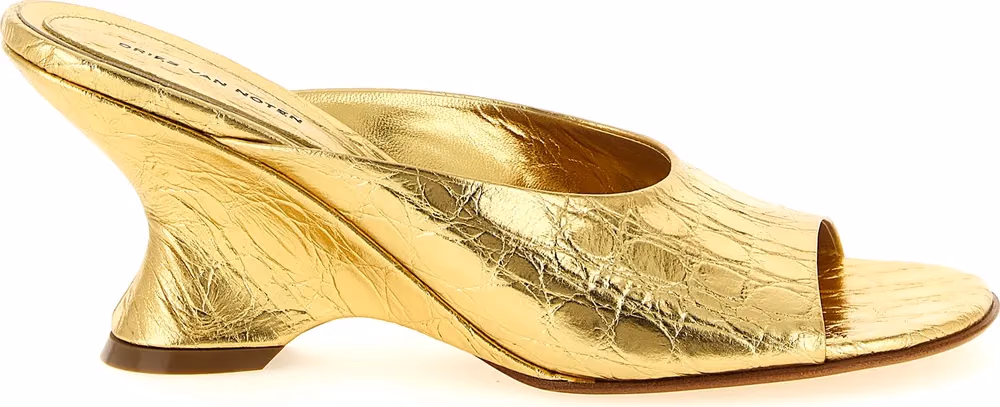 Dries Van Noten Gold Calfskin Wedge Sandals