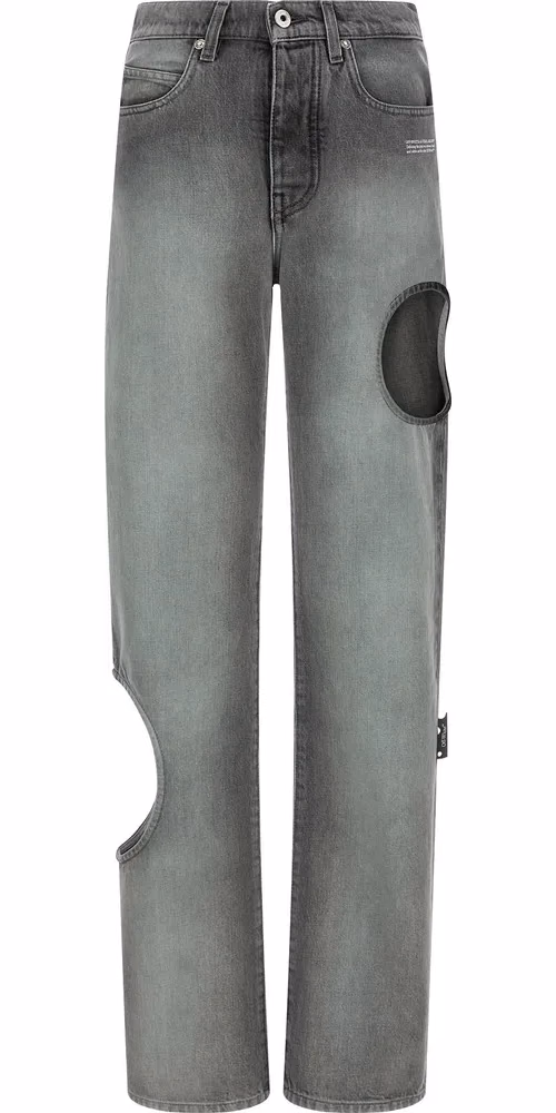 Off-White Gray Cotton Straight-Leg Jeans