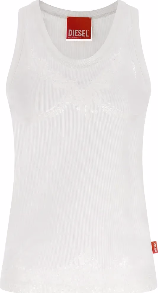 Diesel White Cotton Tank Tops