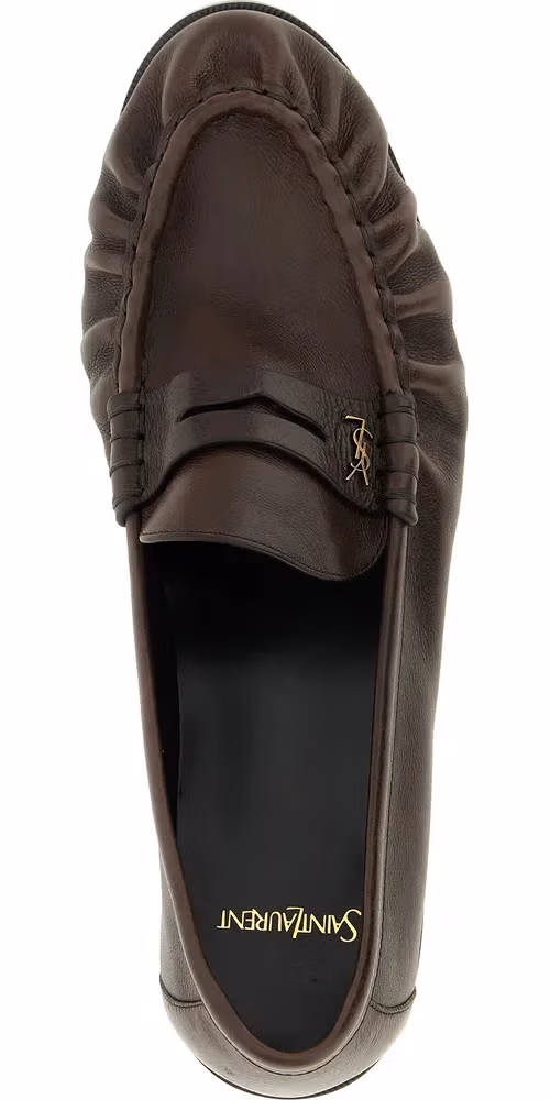 Saint Laurent Brown Calfskin Slip-On Loafers
