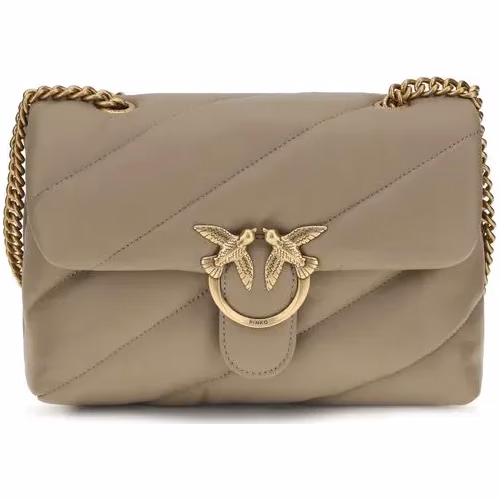 PINKO Gray Calf Leather Bos Taurus Shoulder Bag