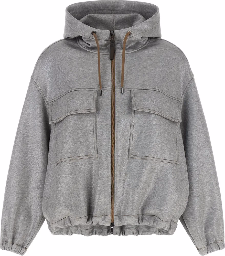 Brunello Cucinelli Silver Cotton Bomber
