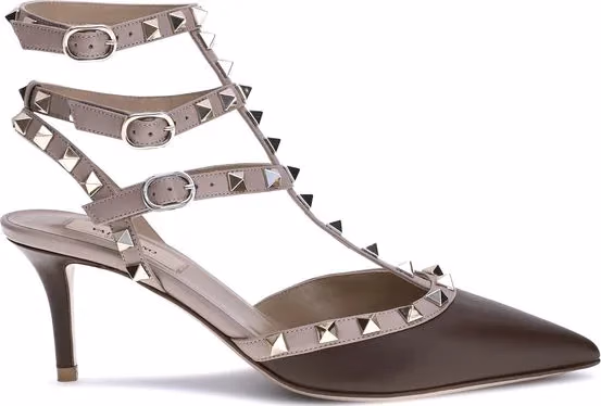 Valentino Garavani Brown Calf Leather Bos Taurus Mid Heel Pumps