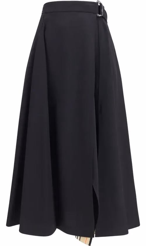 Burberry Black Wool Oves Aries Midi Skirt