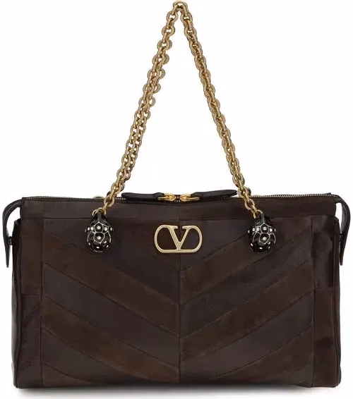 Valentino Garavani Brown Calf Leather Bos Taurus Shoulder Bag