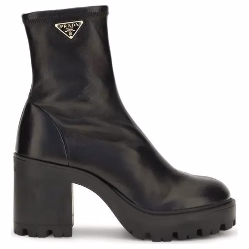 Prada Black Calf Leather Bos Taurus Ankle Boots